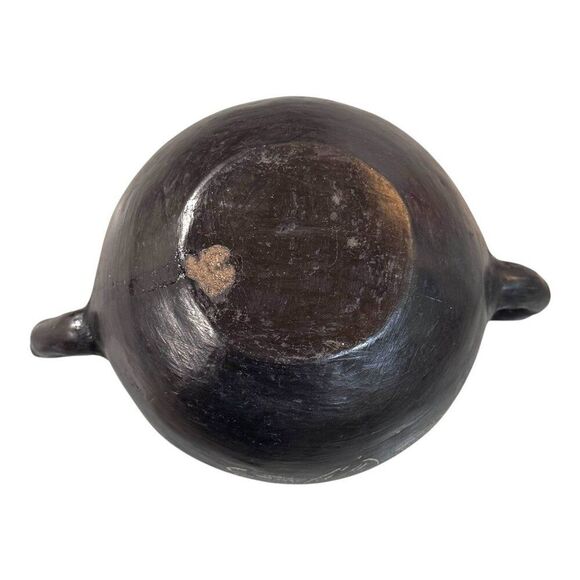Vintage Black Ceramic Southwest Double Handled Pot Planter Floral Pattern READ - Picture 7 of 9
